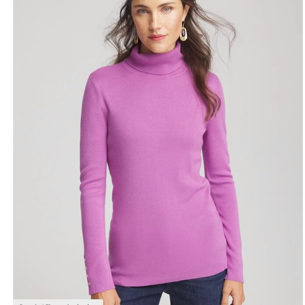 Chico's Ella Button Cuff Turtleneck Sweater Gooseberry size XS. NWT! GORG!!